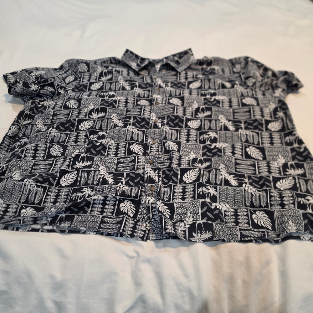 HB Button Down Shirt Mens 4XL Blue White Excellent Tropical Geometric Patchwork